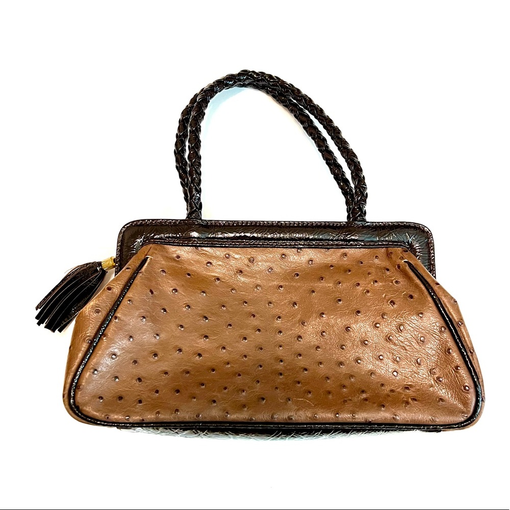 Vintage Roberto Vascon Brown Ostrich Leather Bag Handbag Purse Handmade